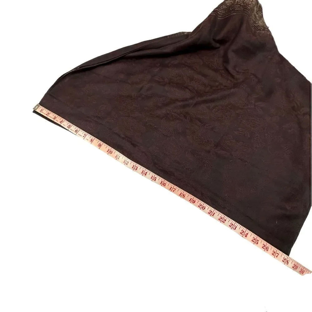 Pashmina Brown 100% Cashmere Floral Paisley Tasseled Shawl Scarf Wrap 28”x 66”